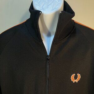 Fred Perry Men's black with orange full zip Vintage 80s jacket Large L